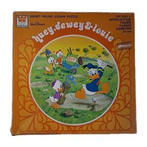 Donald Duck, Huey, Dewey, & Louie Disney Round Puzzle By Whitman 125 Pc VINTAGE